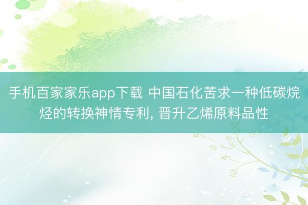 手机百家家乐app下载 中国石化苦求一种低碳烷烃的转换神情专利， 晋升乙烯原料品性
