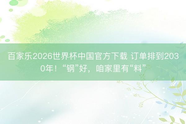 百家乐2026世界杯中国官方下载 订单排到2030年！“钢”好，咱家里有“料”